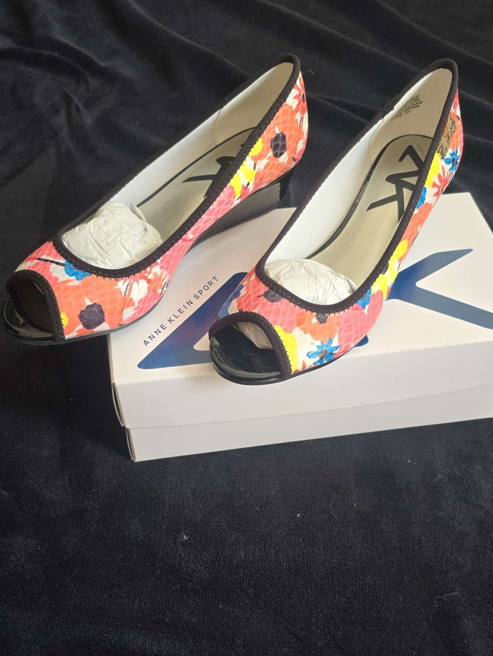 Anne Klein Sport Coral Floral Open-Toe Wedges